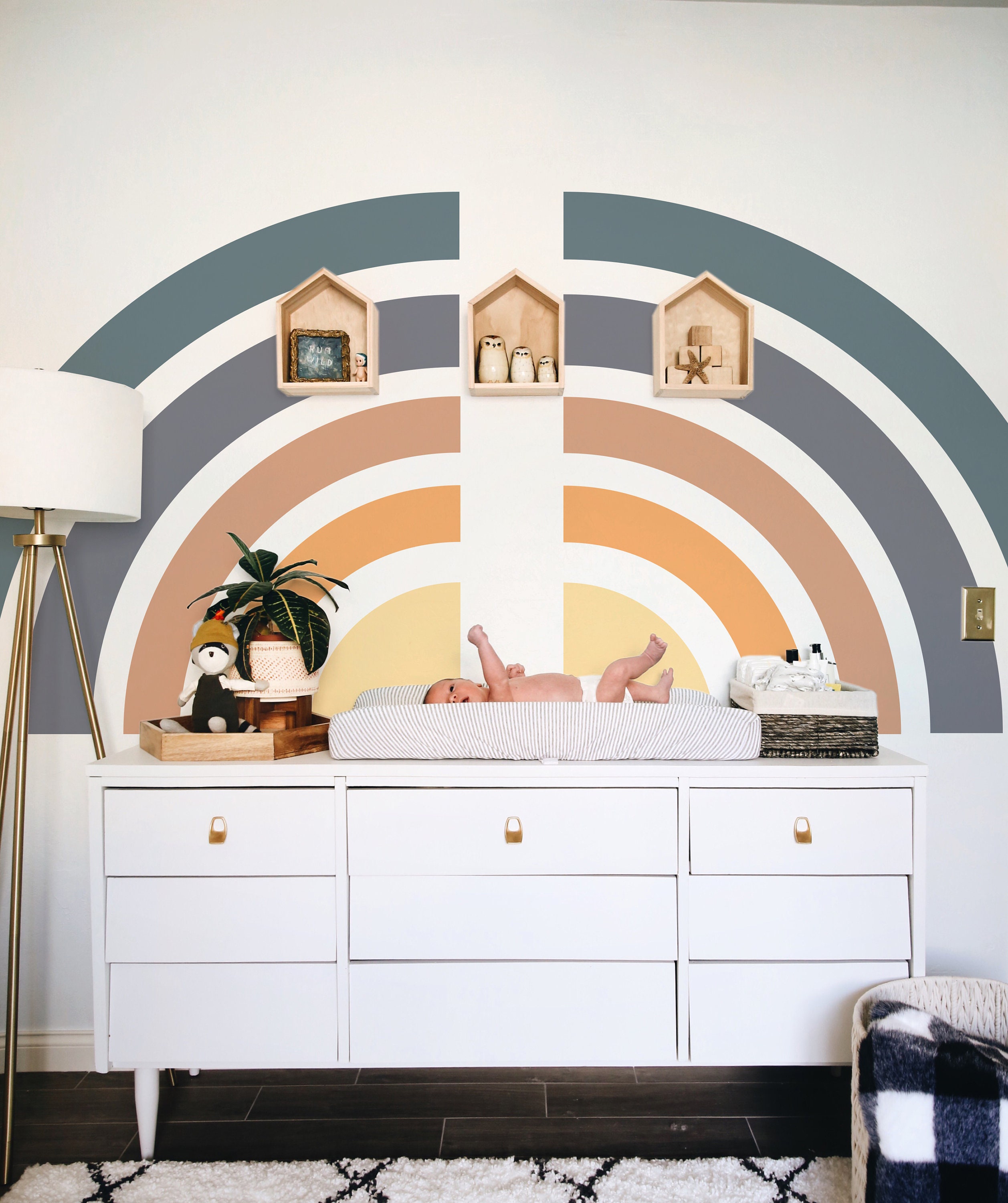 Boho Rainbow Nursery Wall Decal, Removable Wallpaper, Kids Room Decor ...