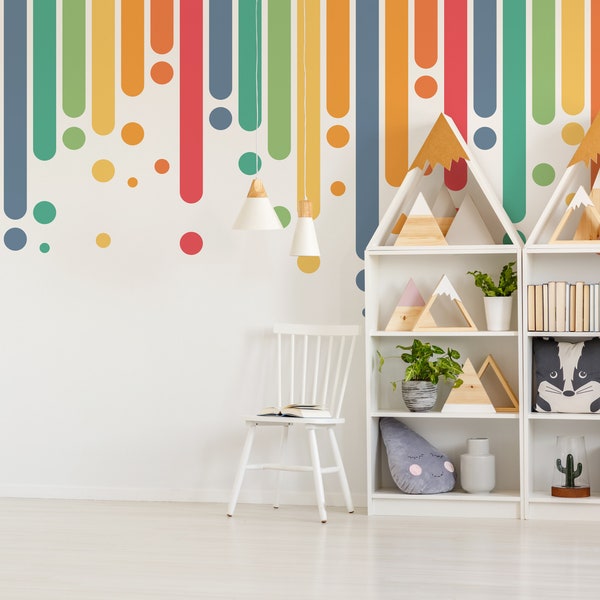 Colorful Rainbow Removable Wall Decal, Boys Retro Rainbow Wall Mural, Above The Crib Sticker, Peel and Stick Repositionable Rainbow Decal 20