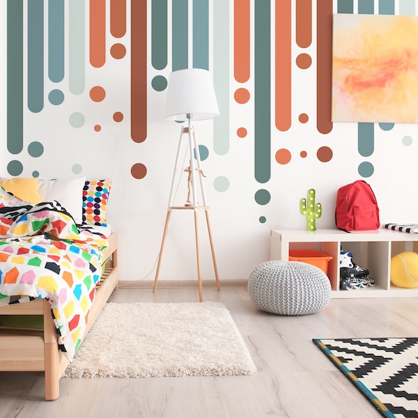 Calcomanía de guardería Boho, Calcomanía de pared de dormitorio para bebés pequeño, Decoración de guardería pastel, Papel tapiz extraíble de habitación para niños, Pegatinas de arco iris para guardería 24