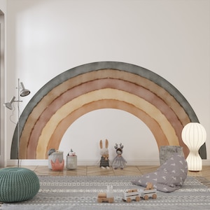 Achter wieg muur sticker, aquarel regenboog kamer kunst, kleurrijke kunst aan de muur, boho muursticker, speelkamer aarde muurschildering, regenboog behang 8
