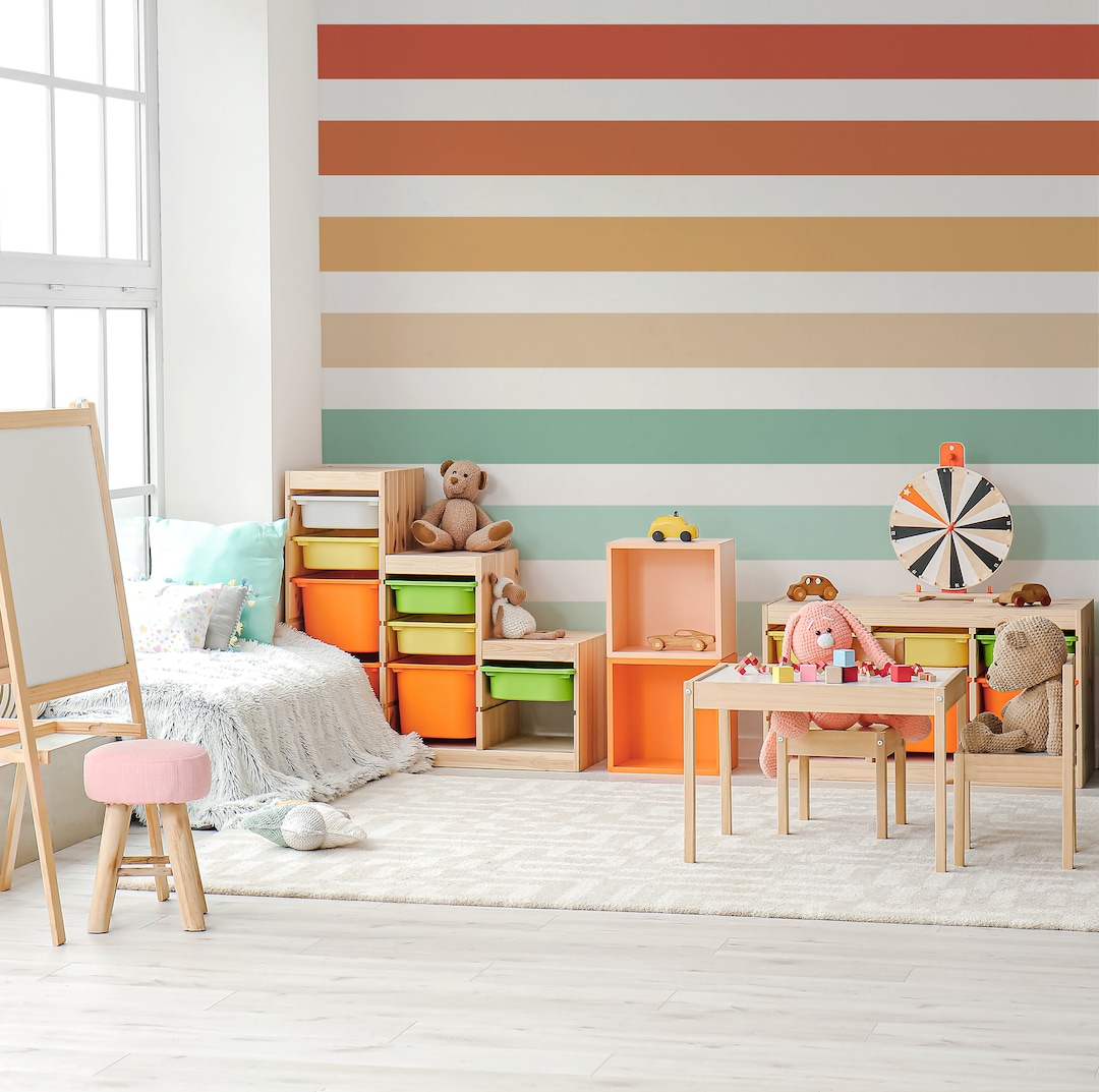 Wall Stripes, Nursery Wall Decor, Playroom Wall Decals, Behind the Crib Decor, Mural Stripe ...