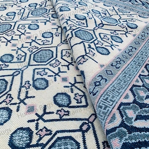 9x12 Hand Knotted Oushak Rug | Large Turkish Wool Area Carpet | Blue Beige Oriental Rug