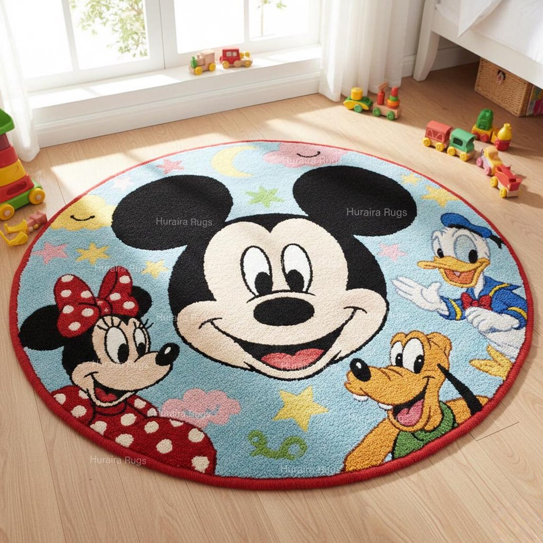 Hand Tufted Rug 8x8: Colorful Cartoon Round Kids Room Carpet, Soft ...