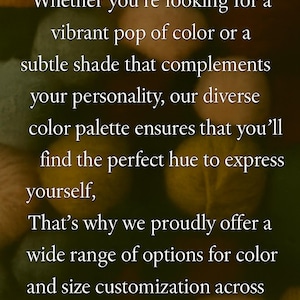 May include: Text on a blurred background reads: "Whether you're looking for a vibrant pop of colour or a subtle shade..." The text promotes colour and size customisation. The logo for HURAIRA RUGS is at the bottom.
