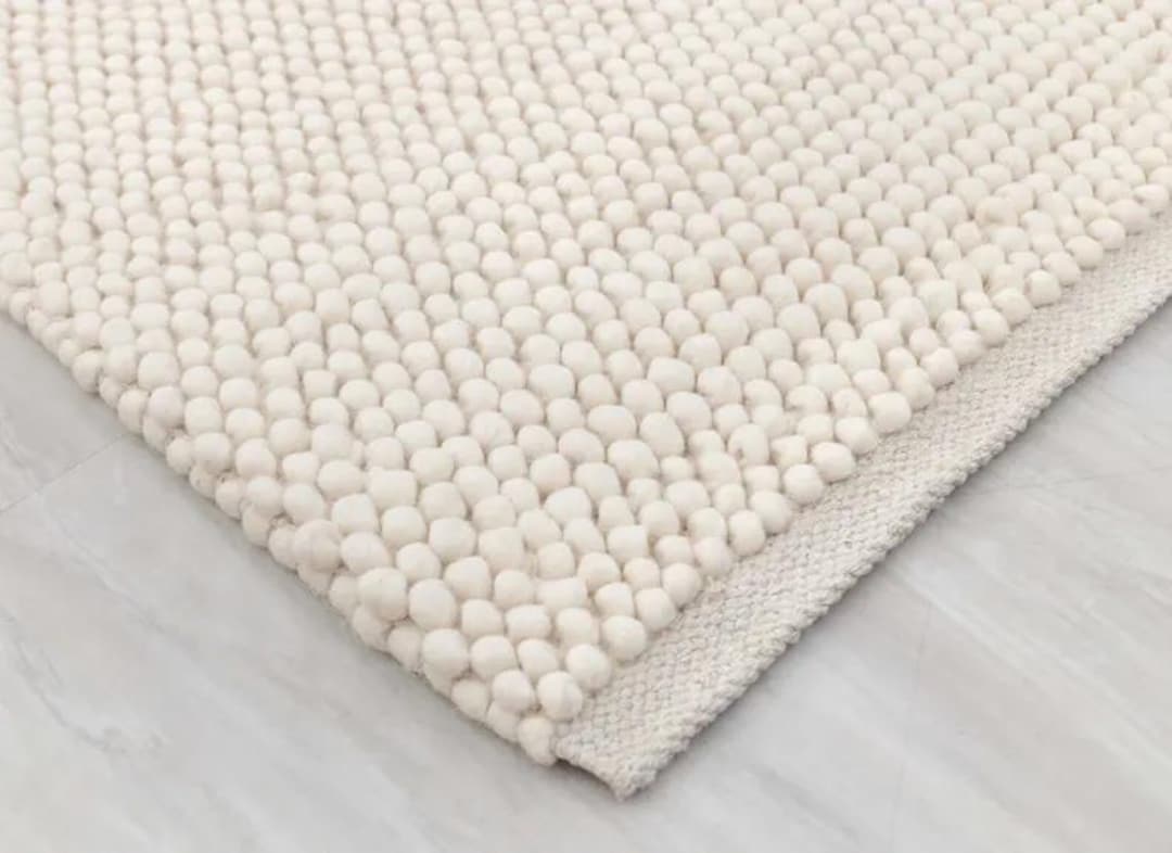 White Wool Rug Handwoven: Pebble Texture, Soft Scandinavian Style - Etsy