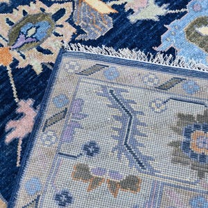 9x12 Hand Knotted Blue Oushak Rug | Large Turkish style Wool Area Carpet.