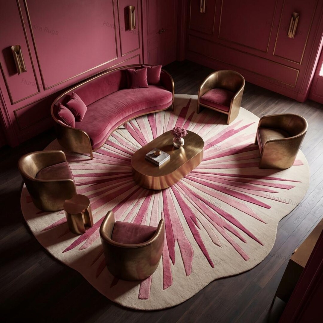Hand Tufted Rug: Pink Wool 8x10 Sunburst Irregular Contemporary Living ...