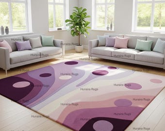 Purple Pink Area Rug, Hand Tufted Geometric Design, Lilac Cream Decor