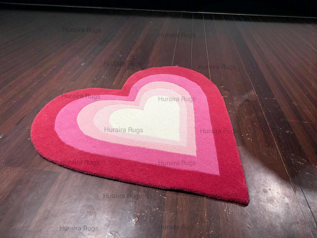 Heart Rug Fancy Hand Tufted Heart Rug: Pink and Red Plush 5x5 Ft Carpet - Etsy