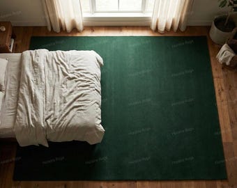 Hand Tufted Green Area Rug: Wool, Plush, Custom Size Carpet