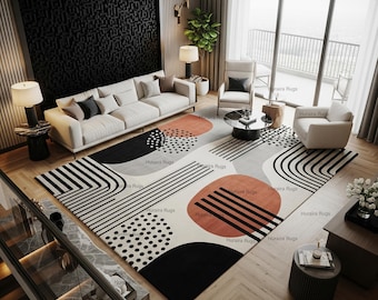 10x14 Hand Tufted Rug Black White Geometric Area Carpet Contemporary Living Room