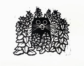 Catnip Cloud - 8x10" original linocut print