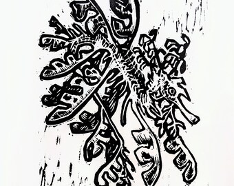 Leafy Sea Dragon - 8x10" original linocut print