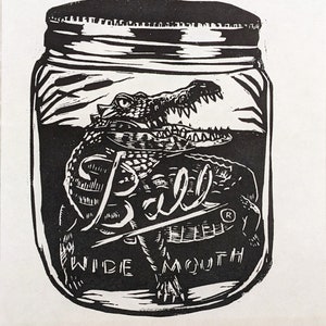 Wide Mouth - 9x12&quot; original linocut block print | Florida Alligator