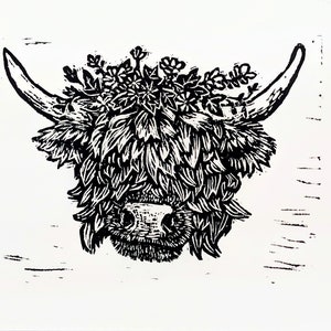 Bull Bouquet - 8x10" original linocut print
