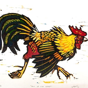 Run of the Roost 9x12&quot;  | lino block prints | limited edition of 16