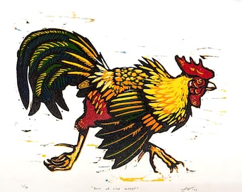 Run of the Roost 9x12"  | lino block prints | limited edition of 16