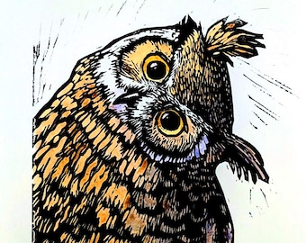 Curious 9x12"  | lino block prints | Hand colored edition