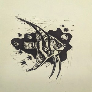 Ocean Angel - 9x12&quot; original linocut block print