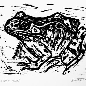 Leopard Frog - 5x7&quot; original linocut print