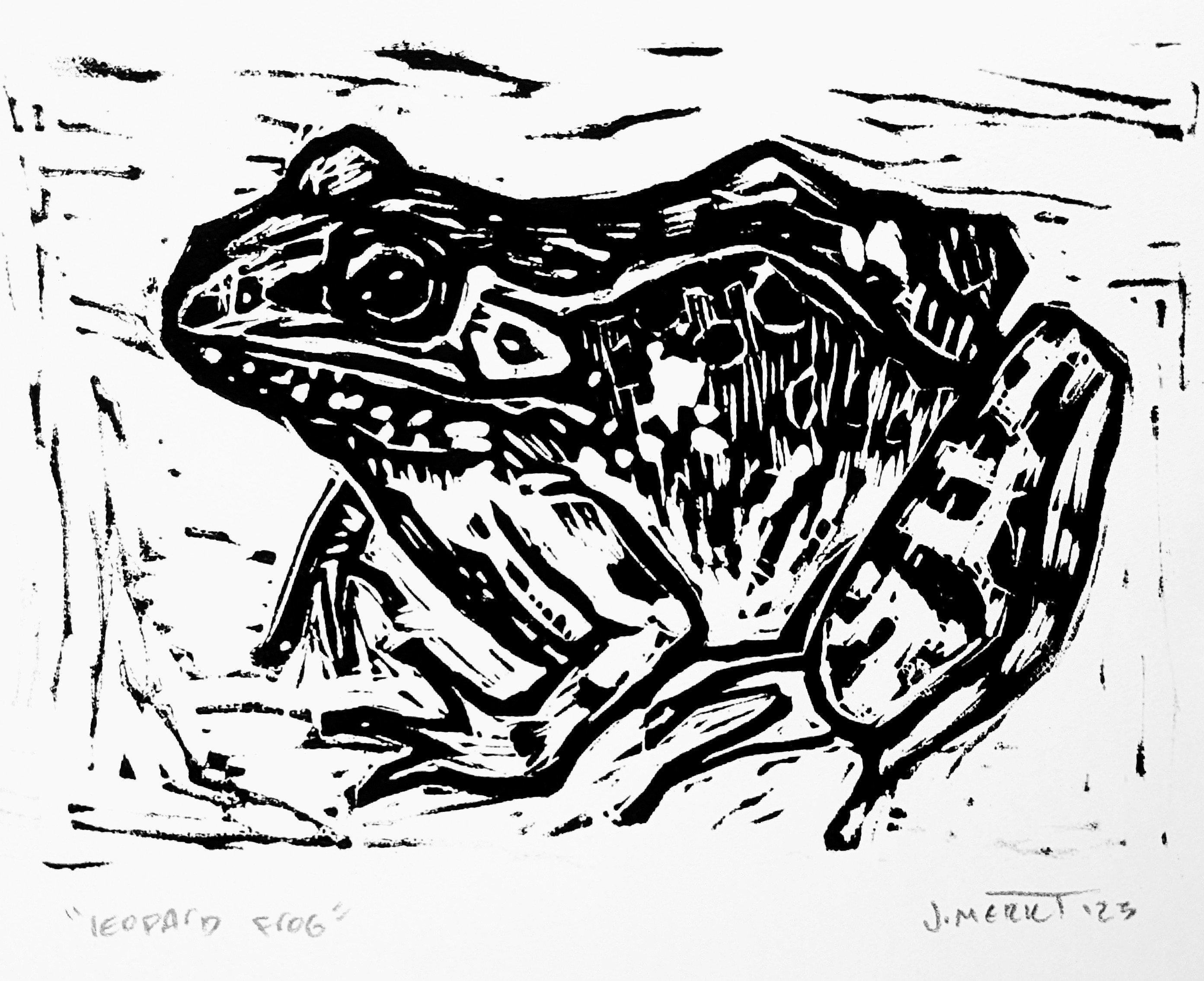 Leopard Frog - 5x7" original linocut print