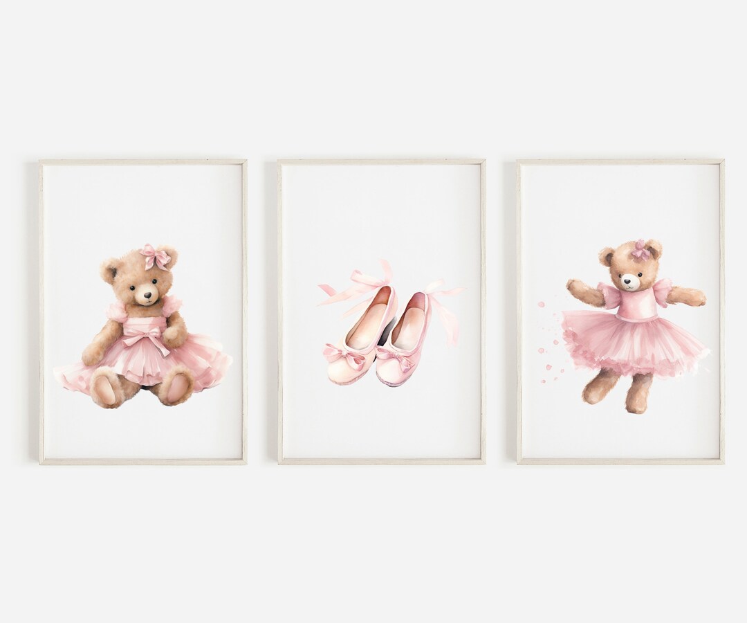 Ballet Slippers and Teddy Bear Wall Decor, Pastel Pink Nursery
