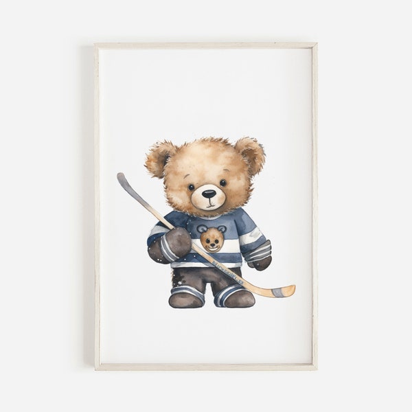 Sport Theme Nursery, Teddy Bear Nursery, Hockey Nursery, Baby Boy Room Art, Baby Boy Nursery, Sport Nursery, DIGITAL DOWNLOAD