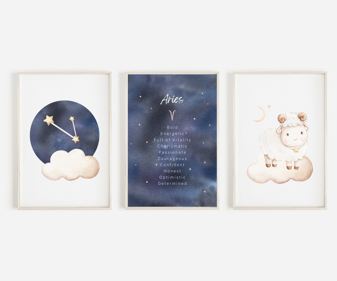 Aries Nursery Wall Art Zodiac Nursery Ram Astrology Cloud Navy Blue ...