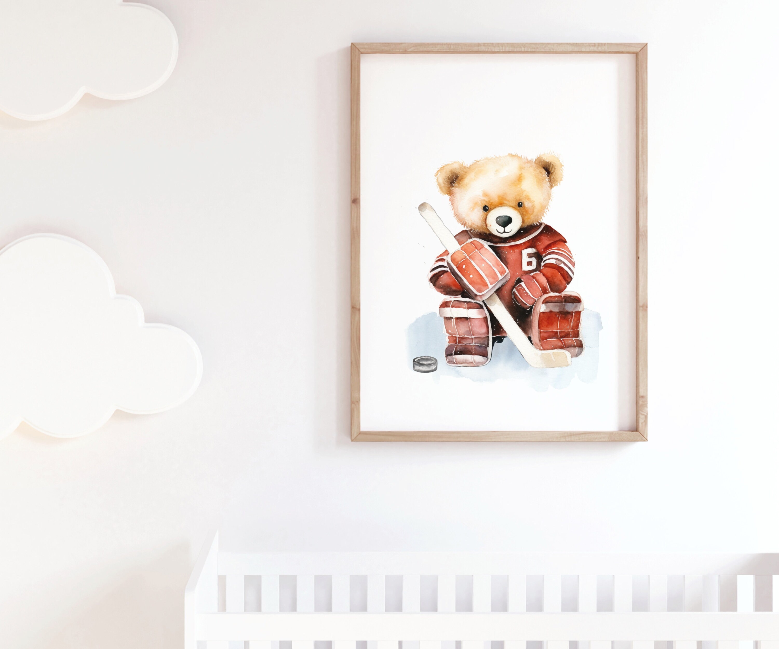 Hockey Teddy Bear Nursery Wall Art, Hockey Themed Nursery Decor, Bear