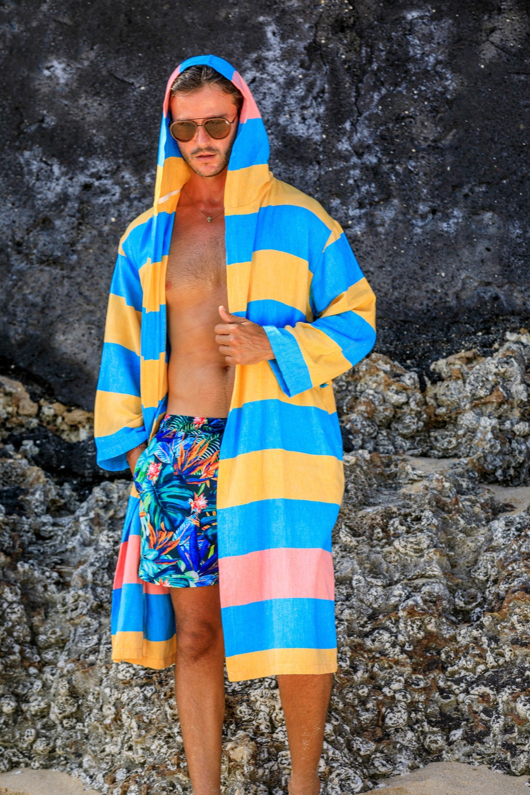 Amazon Cotton Bathrobe, Light Boho Dressing Gown, Quick Dry Bath Gown, Colorful Beach Clothes