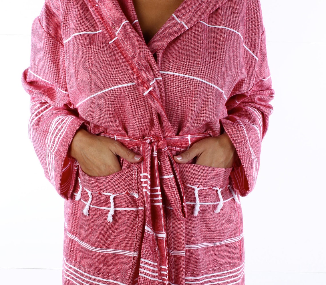 Queen Red Bathrobe Bohemian Style Kimono Gown Turkish Cotton Etsy