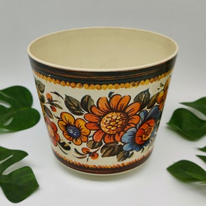 Emsa flowerpot planter floral pattern plastic goblincore grannycore midcentury 60s 70s atomic age hippie boho plant pot