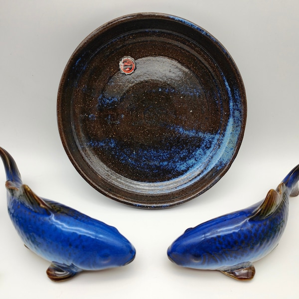 3-teiliges Set Keramik Fische Paar & Teller Danish Design Maj Isenkram Figur blau Aquaristik Sternzeichen Nautika Scandi Dekoration Skulptur