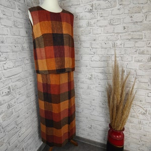 2-piece outfit combination linen maxi skirt top raccoon earth tones organic block print sleeveless autumn colors clothing set style bundle