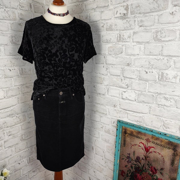 2-teiliges Outfit Set Samt Rock schwarz Velour Samtrock Minirock & Oberteil Ausbrennersamt floral Gothic Style Bundle Kombination Bekleidung