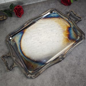 Large silver-plated tray Fracalanza Brazil 64cm Art Nouveau Baroque patina serving tray Shabby Chic decoration silver plate