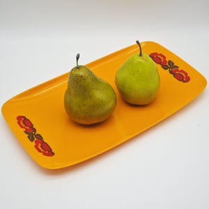 Orange serving plate plastic 70s retro floral pattern vintage tray mid century decorative fruit plate snack plate 31 cm