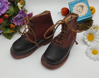 Antique children's shoes leather wooden sole 1939 brown black shoes lacing doll shoes lace-up boots nostalgia decorative collectibles rare