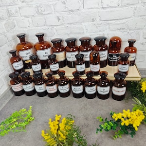 Apothecary Bottle Vessel Enameled Label Selection Brown Antique Medicine Bottles Potions Academia Witchy Pharmacy Vessels Witch Medicine Bottles