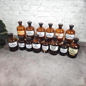 Apothecary bottle vessel enameled label selection brown antique medicine bottles potions academia witchy pharmacy vessels witch medicine bottles