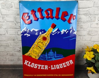 Blechschild Ettaler Kloster Liqueur Reklameschild Werbeschild Plakat Industrie Berlin Schild Werbetafel retro Kult Barschild Schnaps vintage