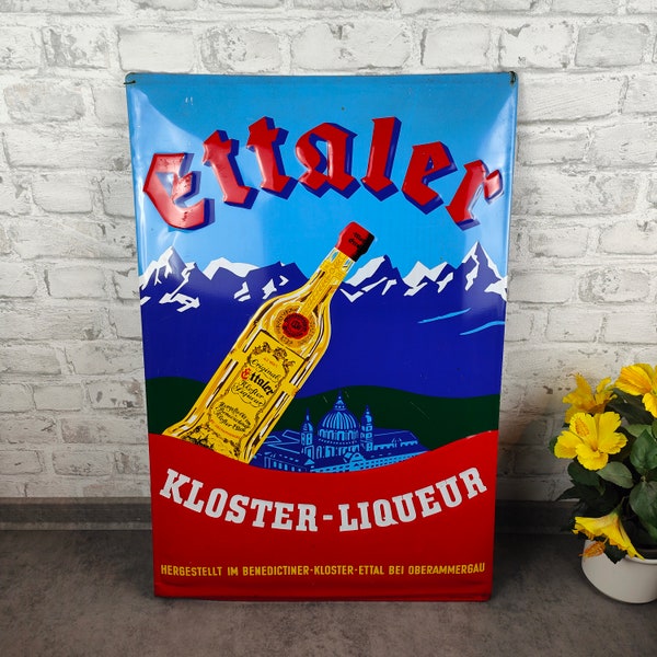 Panneau en étain Ettaler Kloster Liqueur panneau publicitaire affiche industrie Berlin panneau publicitaire rétro culte bar signe schnaps vintage