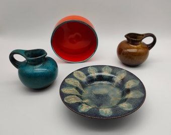 4x Fat Lava decoration set vintage jug bowl plate orange blue brown West German Pottery knick-knacks bookshelf wealth hygge vase planters