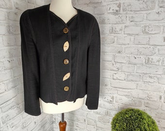 Hagro blazer traditionnel boutons inhabituels corne métal noir blanc coutures veste traditionnelle dirndl Oktoberfest Bavière Alpes style maison de campagne lin