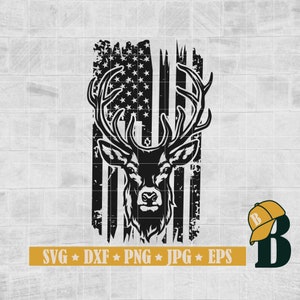 Buck Head Svg, Deer Head Svg, Deer Hunting Svg, Deer Hunting Clipart, Deer Antler Svg, American Flag Svg, Printable, Clipart Png Dxf Jpg Eps