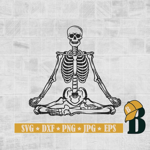 Meditating Skeleton Svg Png, Yoga Skeleton Svg, Hallowen Skeleton Svg, Namaste Skeleton SVG, Halloween Svg, Instant Download, Png Dxf Eps