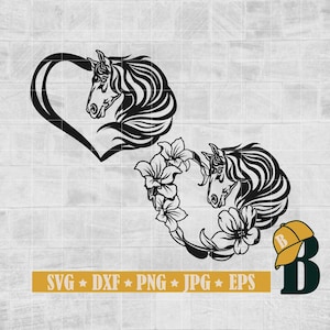 Horse Heart SVG PNG, Floral Horse Svg, Horse Svg, I love Horses Svg, Beautiful Horse Svg, Horse Head svg, Horse Silhouettes for Cricut, Dxf