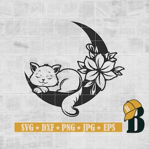 Floral Moon Cat Svg Png, Cat Svg, Moon Cat Svg, Cat With Flowers Svg, Magical Cat Svg, Floral Cat Svg, Cat on the Moon, Mystical Cat Png