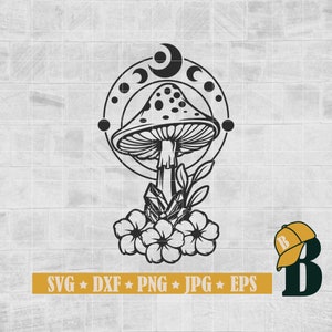 Magic Mushroom Svg Png, Floral Mushroom Svg, Celestial Mushroom Svg, Mushroom with Flowers Svg, Mystical Mushroom Svg, Clipart, Png Dxf Eps
