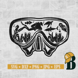 Scuba Diver Mask SVG, Diving SVG, Scuba Mask svg, Divers Mask svg, Freediving SVG, Dive Underwater Ocean Sea, Clipart Png Dxf Jpg Eps